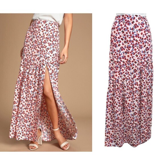 Lulus Size M Wandering Wonder Cotton Red High Rise Floral Maxi NEW Skirt Party - Picture 11 of 12